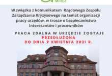 Komunikat – praca zdalna w Urzędzie Miejskim w Miliczu do 9 kwietnia