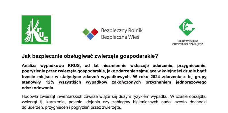 „Jak bezpiecznie obsługiwać zwierzęta gospodarskie”