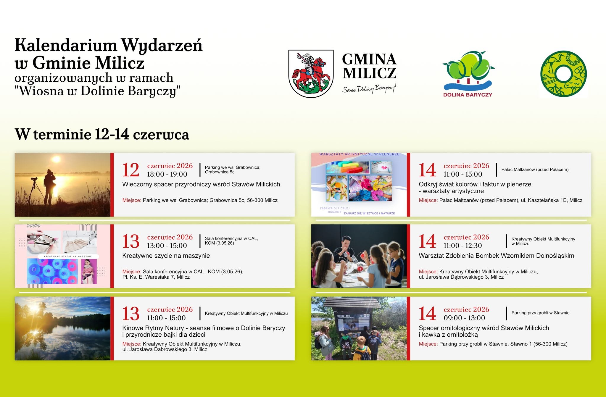 Tygodniowe kalendarium wydarzeń – Wiosna w Dolinie Baryczy