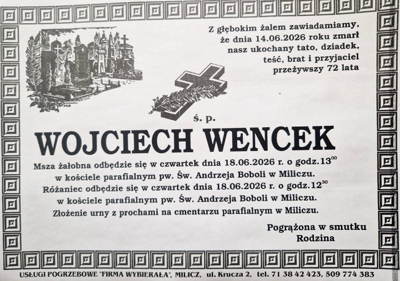 Ceremonia Pogrzebowa Ś.P. Wojciecha Wencka – Radnego Rady Miejskiej w Miliczu