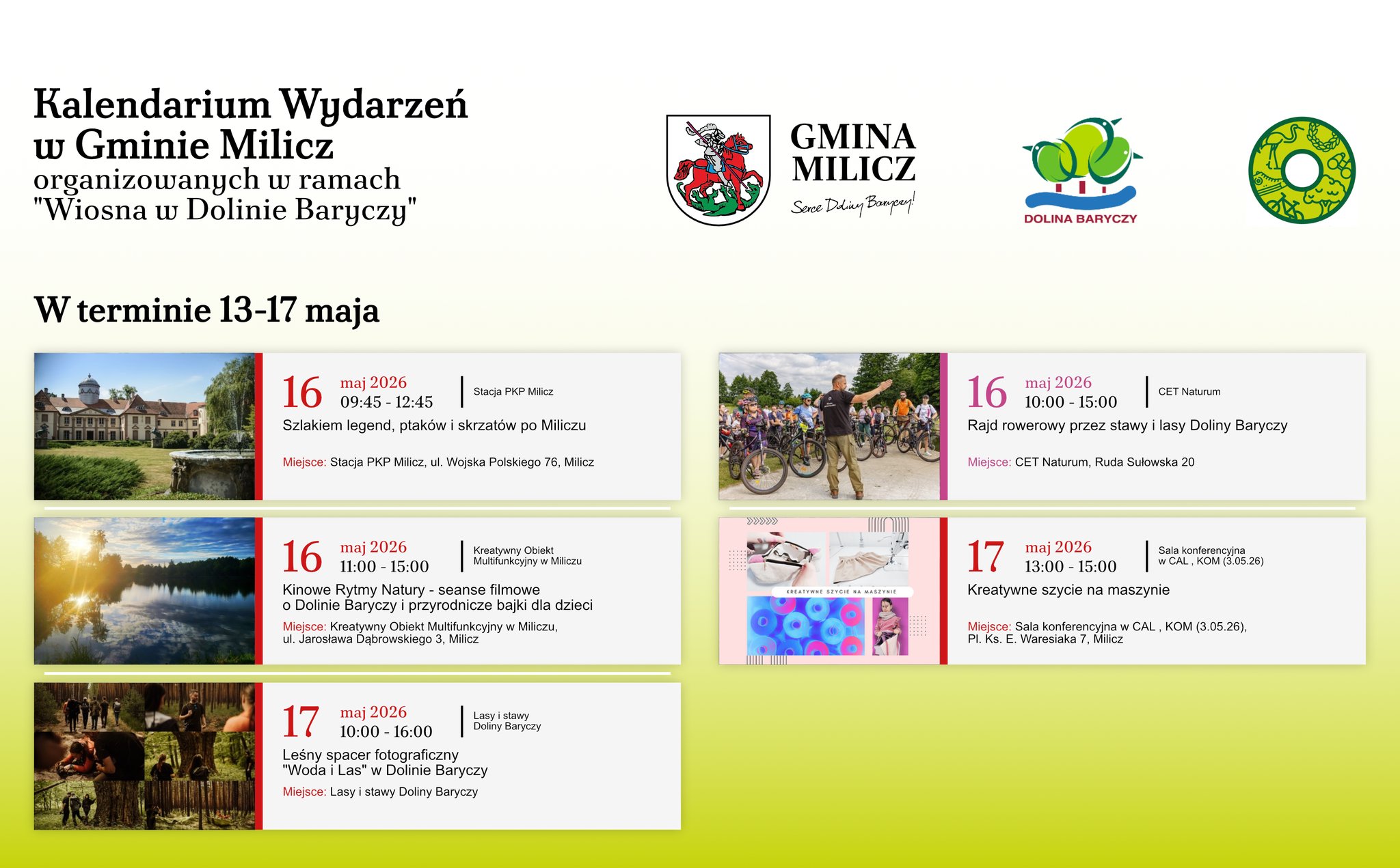 Tygodniowe kalendarium wydarzeń – Wiosna w Dolinie Baryczy