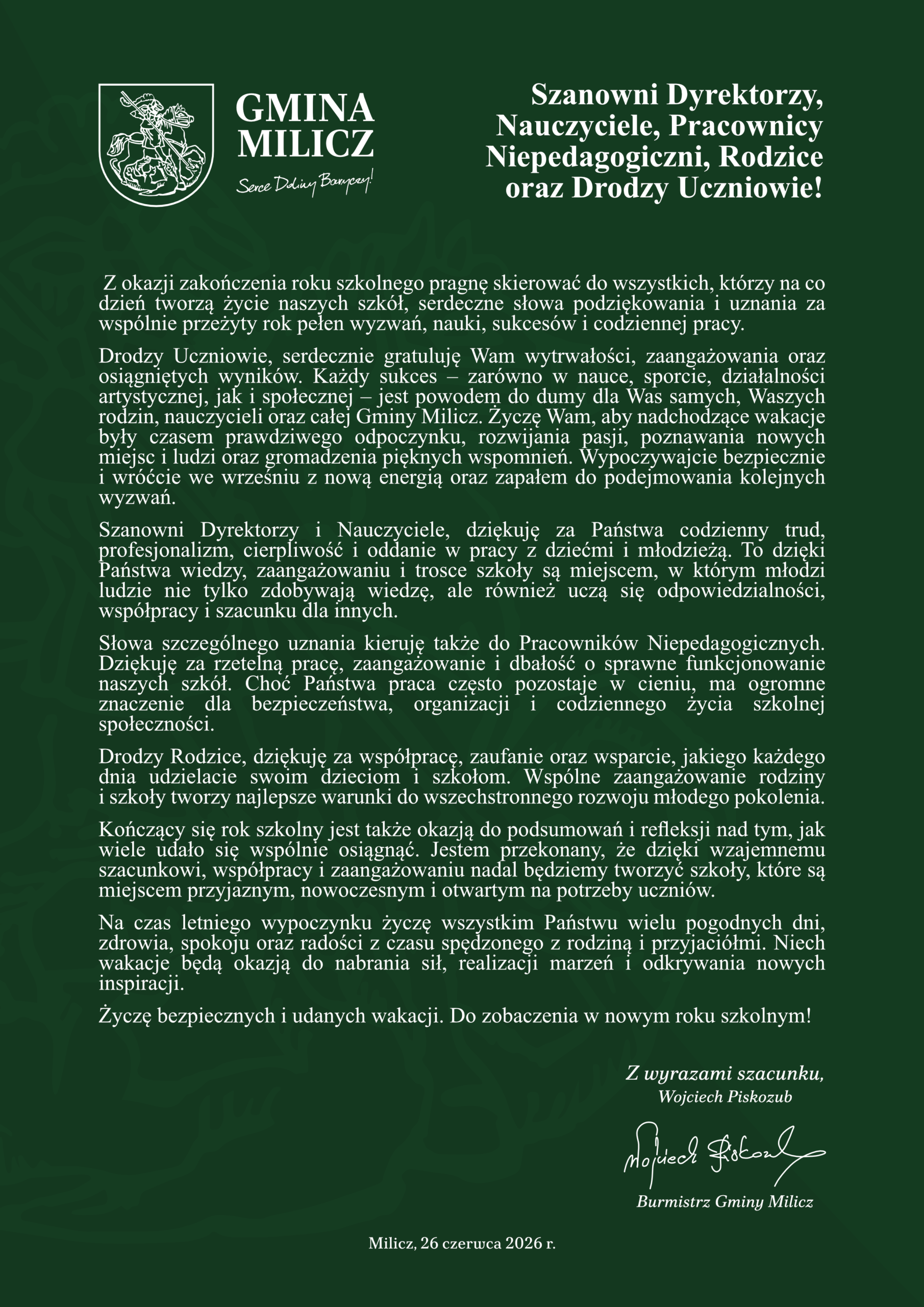 Zakończenie roku szkolnego roku 2025/26